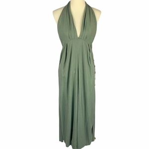 Polly Sage Linen Halter Split Wide Leg Jumpsuit